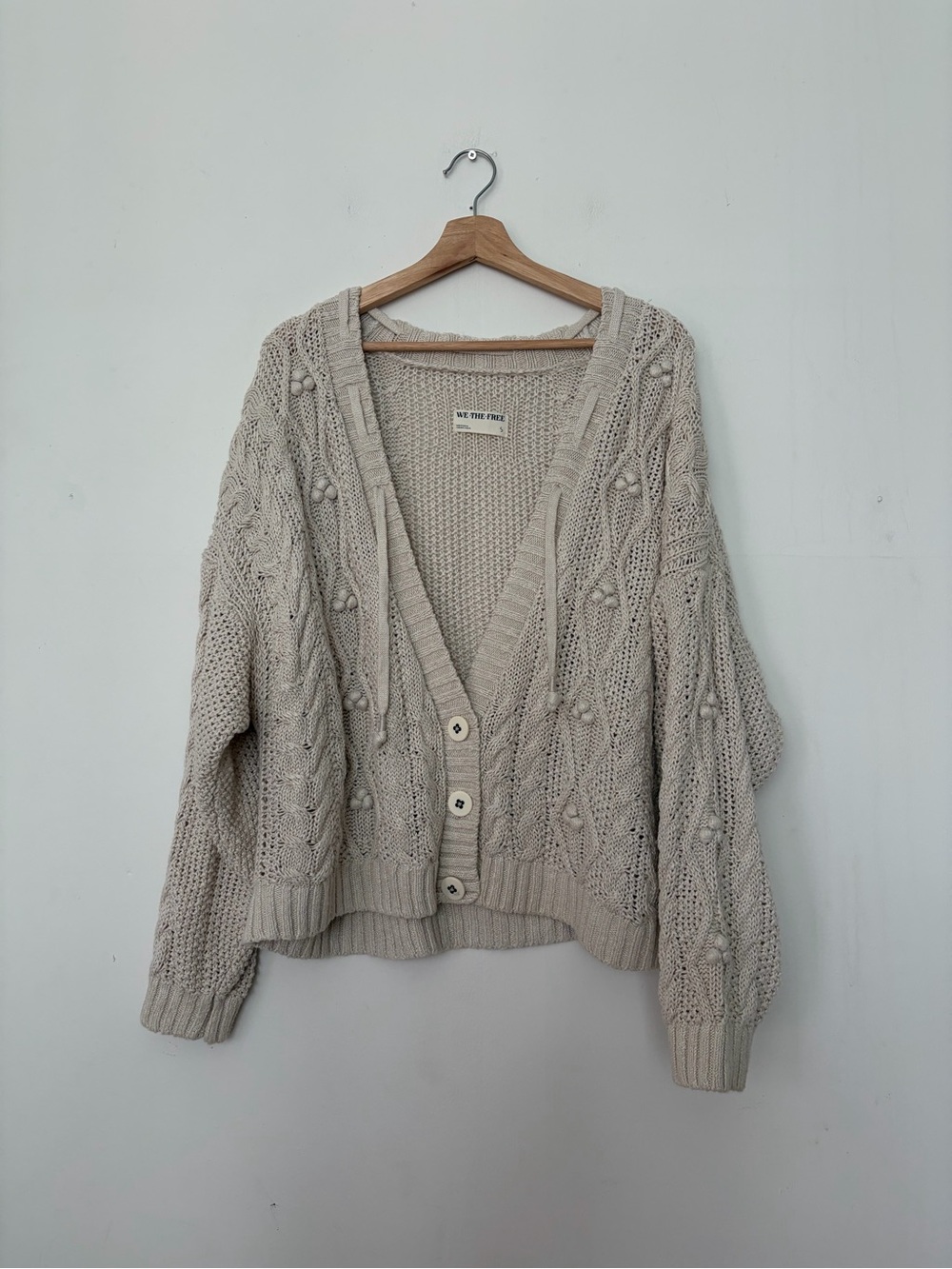 We The Free Cream Cable-Texture Button Cardigan